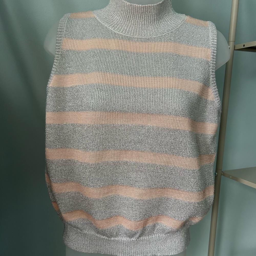 Vintage Cristina Sleeveless Mockneck Top - Gray and Pink